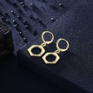 Hexagon Drop Earring in 18K Gold Plated