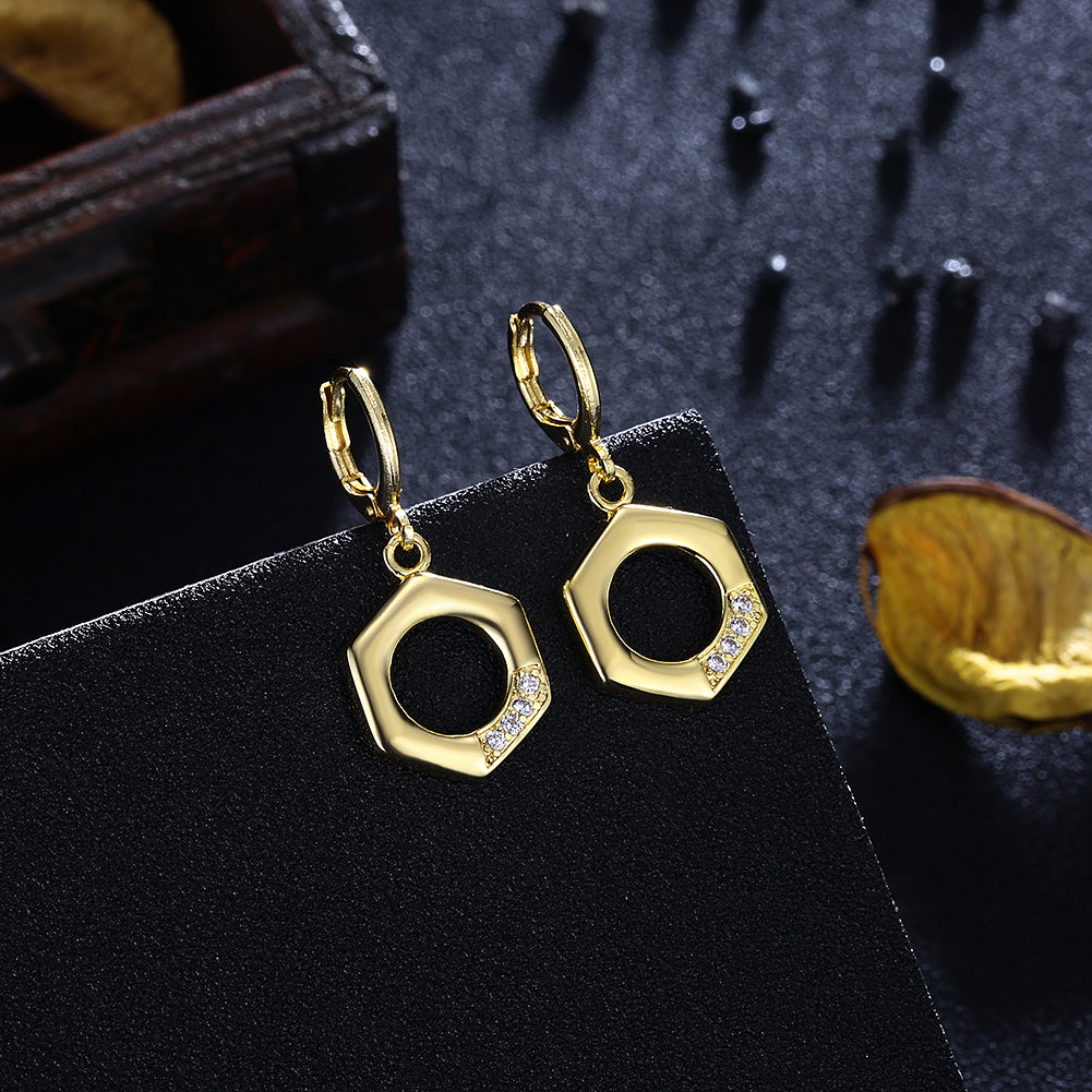 Hexagon Drop Earring in 18K Gold Plated