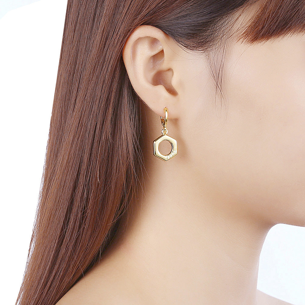 Hexagon Drop Earring in 18K Gold Plated
