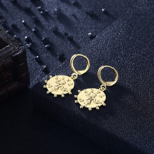 Sun Disc Drop Earrings - Golden NYC Jewelry www.goldennycjewelry.com fashion jewelry for women