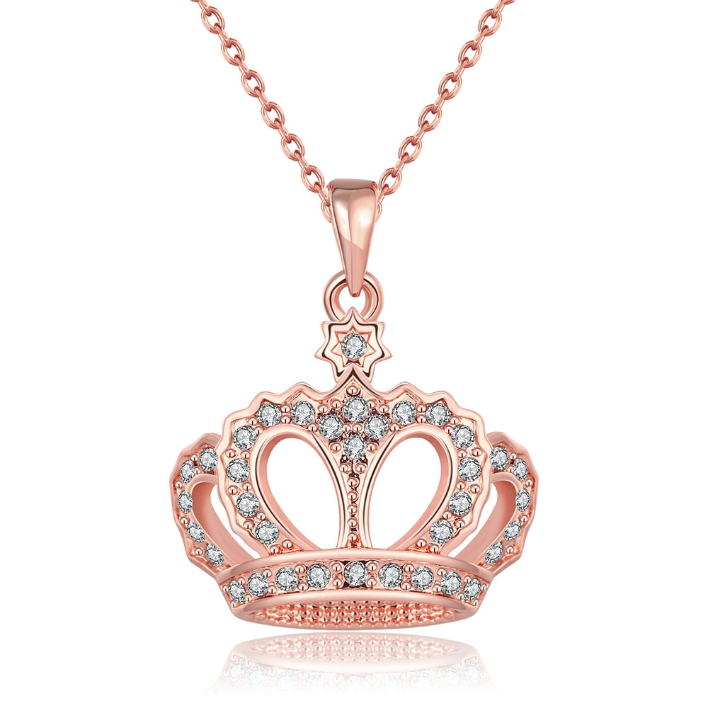 Austrian Crystal Pave Crown Necklace in 18K Rose Gold Plated