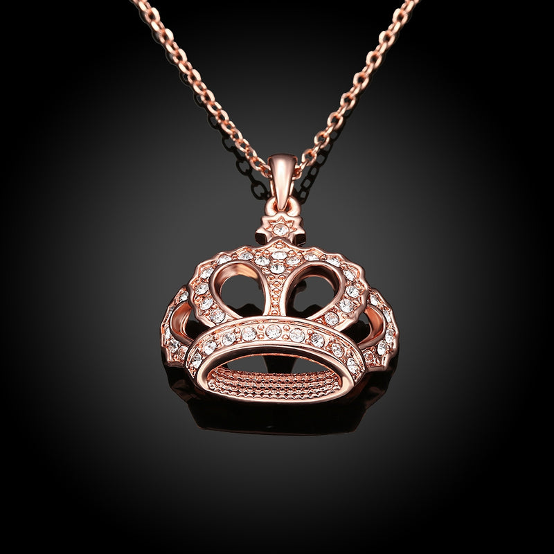 Swarovski Crystal Pave Crown Necklace in 18K Rose Gold Plated