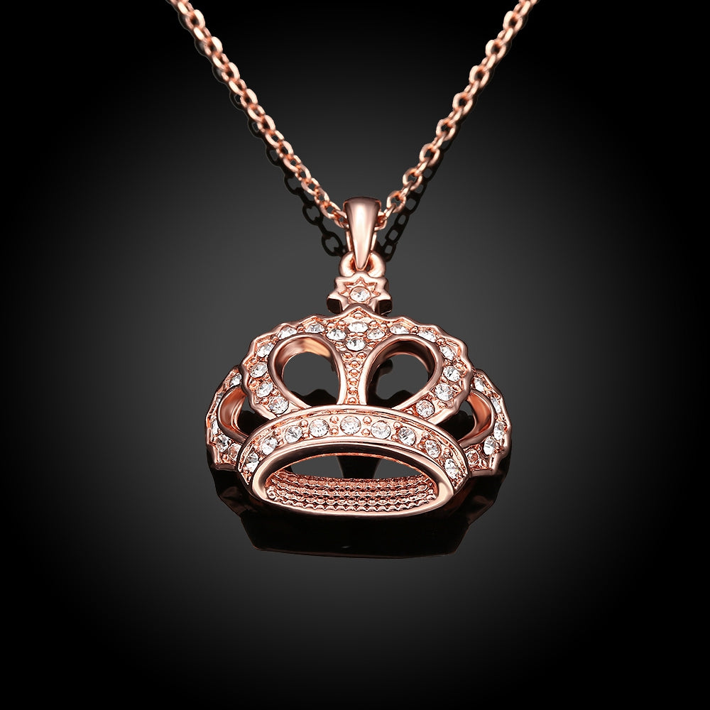 Austrian Crystal Pave Crown Necklace in 18K Rose Gold Plated