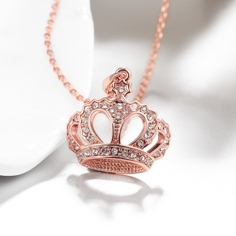 Swarovski Crystal Pave Crown Necklace in 18K Rose Gold Plated