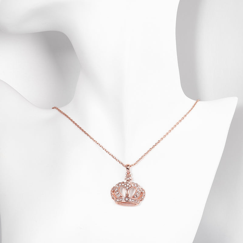 Swarovski Crystal Pave Crown Necklace in 18K Rose Gold Plated