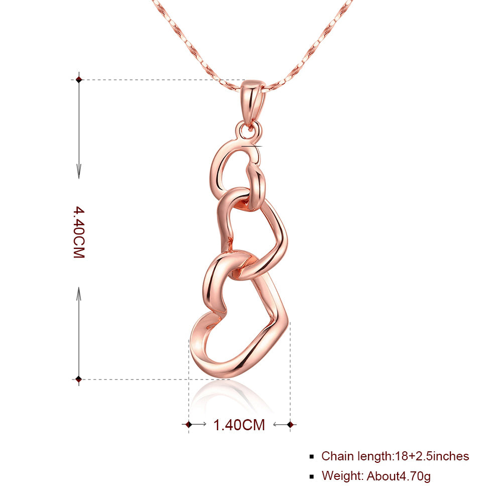 Triple Heart Necklace in 18K Rose Gold Plated