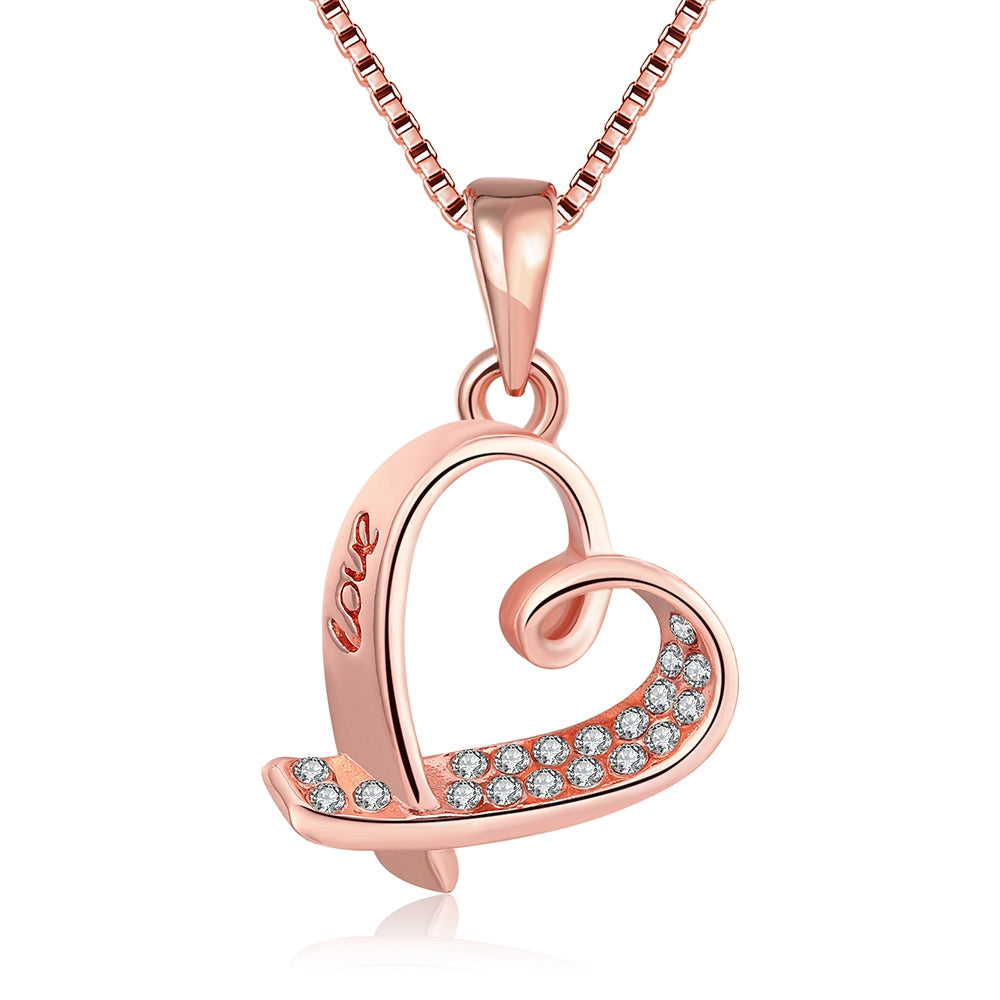 Pave Heart Necklace in 18K Rose Gold Plated