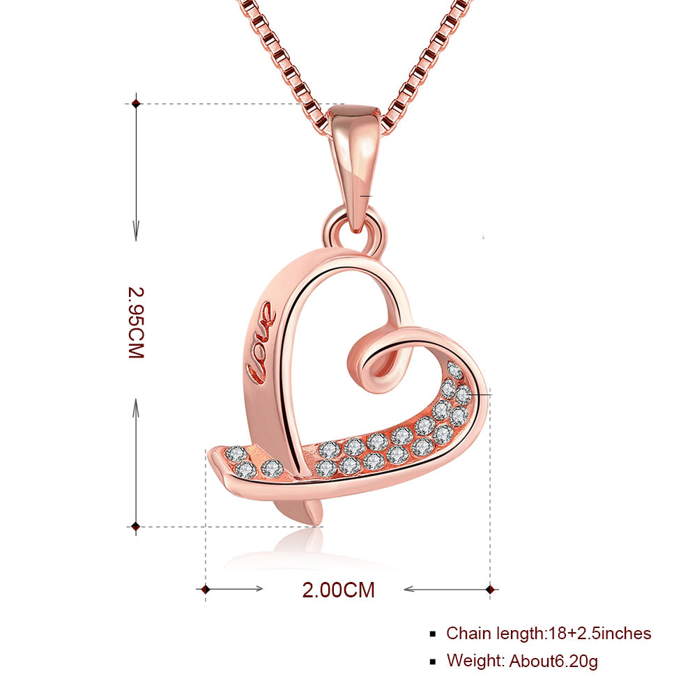 Pave Heart Necklace in 18K Rose Gold Plated