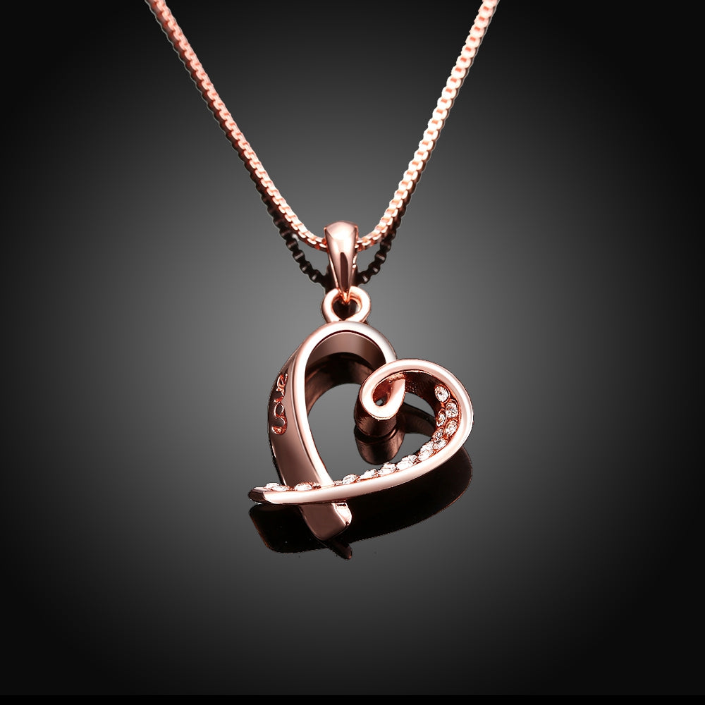 Pave Heart Necklace in 18K Rose Gold Plated