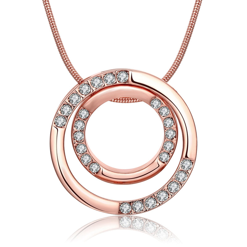 Austrian Crystal Double Circle Necklace in 18K Rose Gold Plated