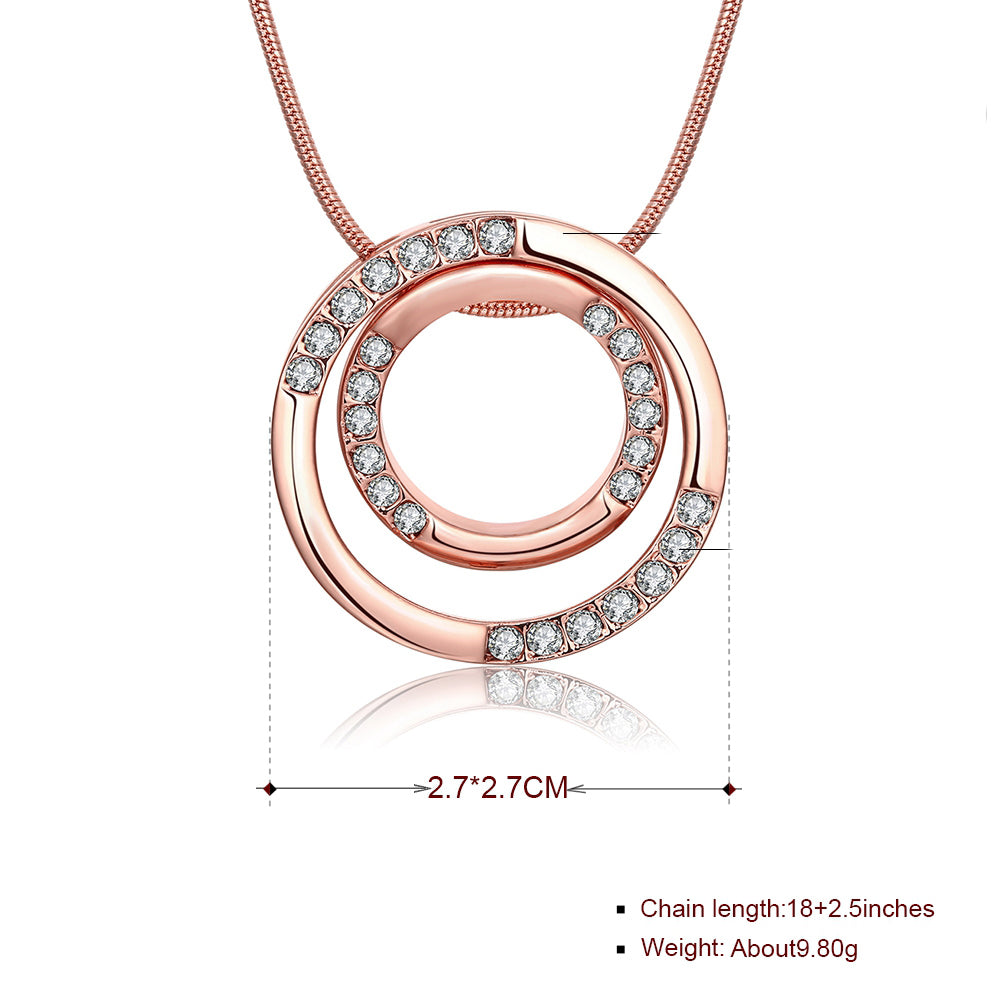 Austrian Crystal Double Circle Necklace in 18K Rose Gold Plated