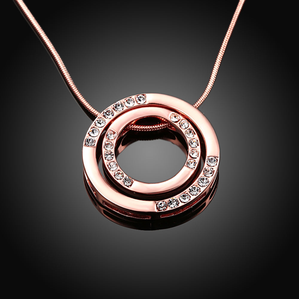 Swarovski Crystal Double Circle Necklace in 18K Rose Gold Plated
