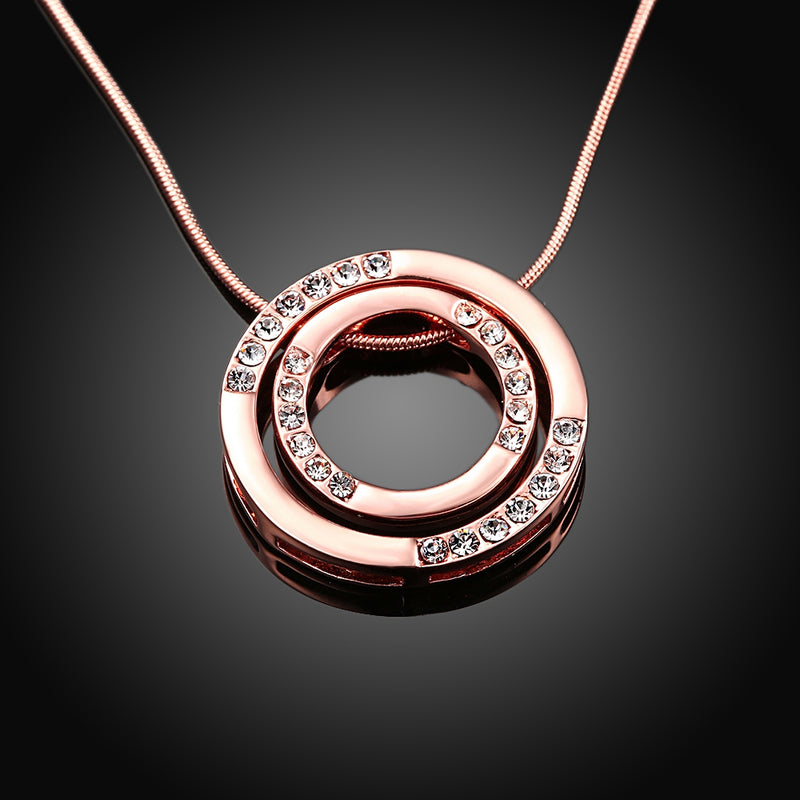 Swarovski Crystal Double Circle Necklace in 18K Rose Gold Plated