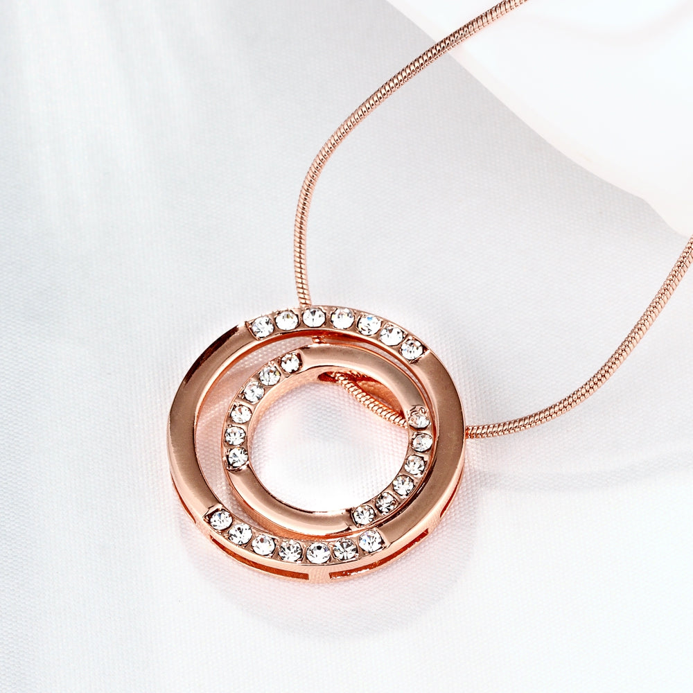 Swarovski Crystal Double Circle Necklace in 18K Rose Gold Plated