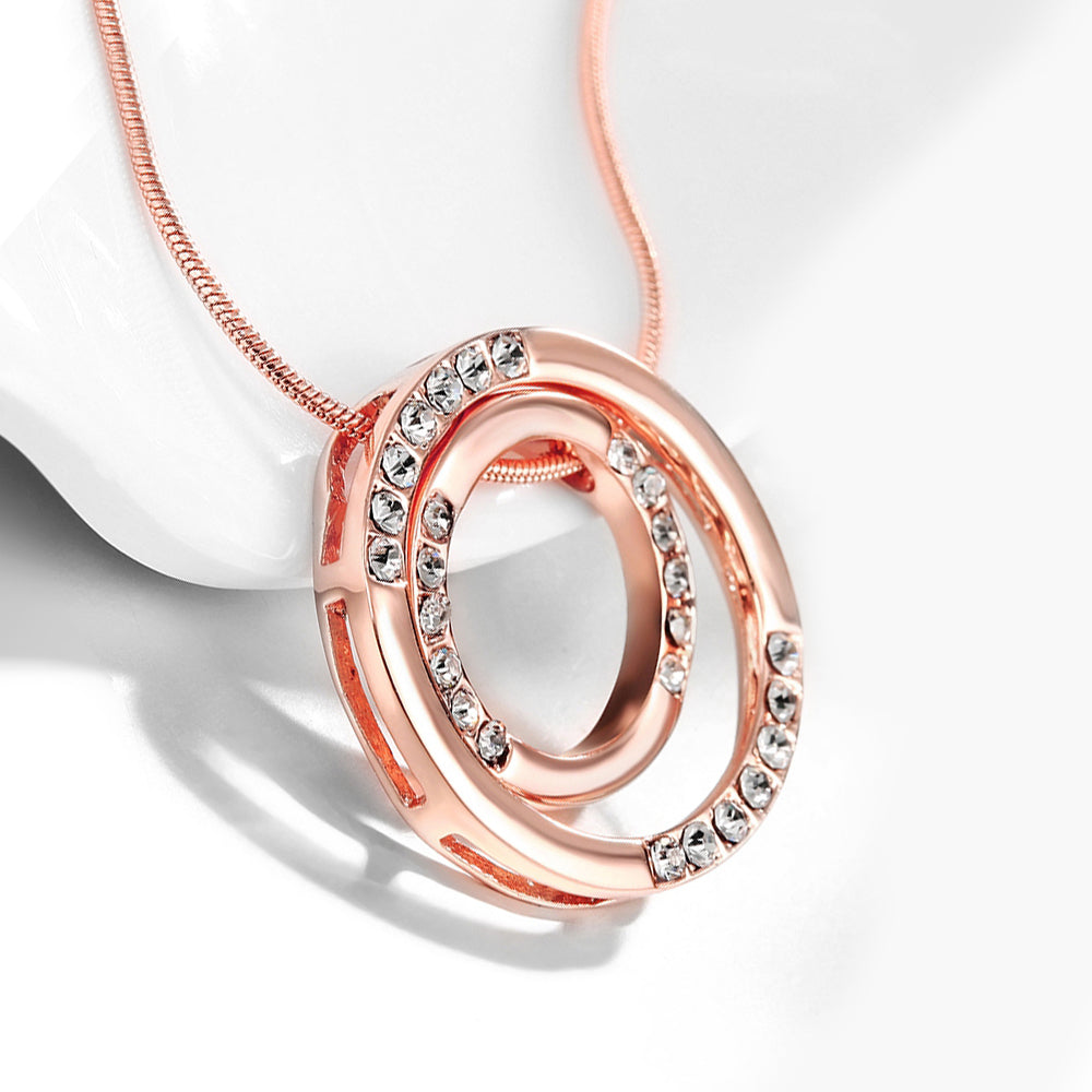 Swarovski Crystal Double Circle Necklace in 18K Rose Gold Plated