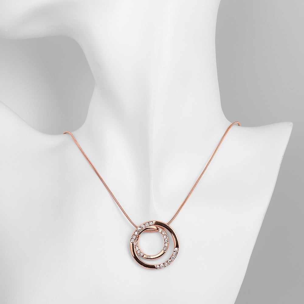 Swarovski Crystal Double Circle Necklace in 18K Rose Gold Plated
