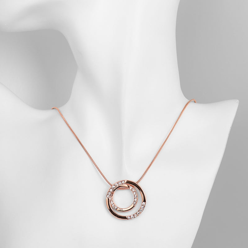 Swarovski Crystal Double Circle Necklace in 18K Rose Gold Plated