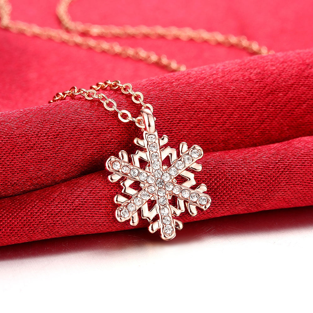 Austrian Crystal Snowflake Necklace in 18K Rose Gold Plated