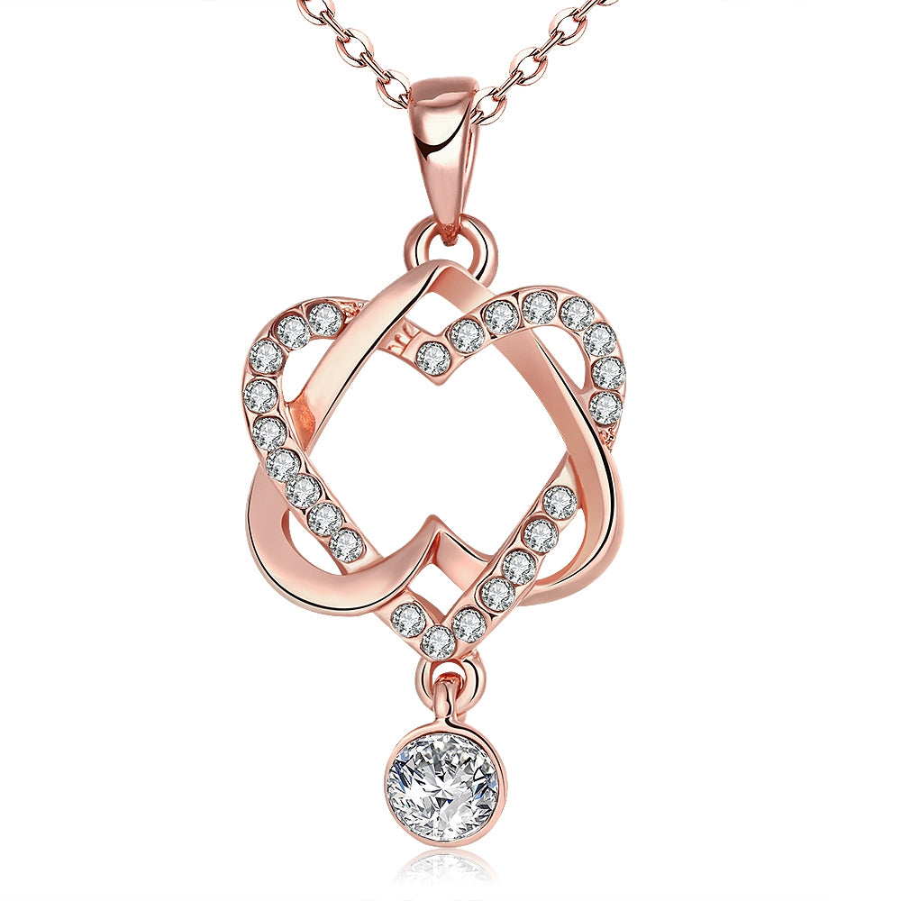 Austrian Crystal Double Heart Necklace in 18K Rose Gold Plated