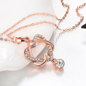 Austrian Crystal Double Heart Necklace in 18K Rose Gold Plated