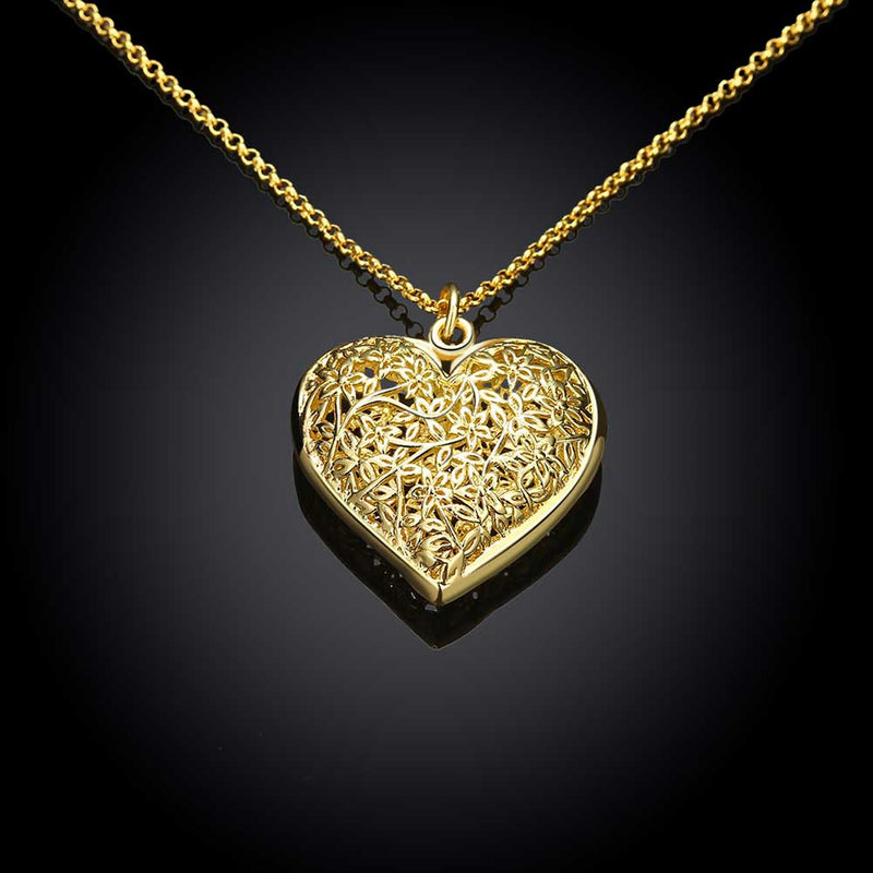 Laser Cut Heart Necklace in 18K Gold Plated