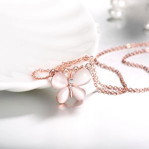 Austrian Crystal Butterfly Necklace in 18K Rose Gold Plated