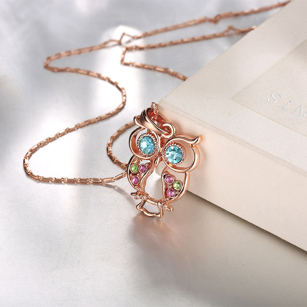 Swarovski Crystal Owl Necklace in 18K Rose Gold Plated