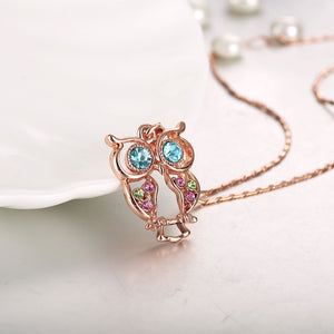 Austrian Crystal Owl Necklace in 18K Rose Gold Plated