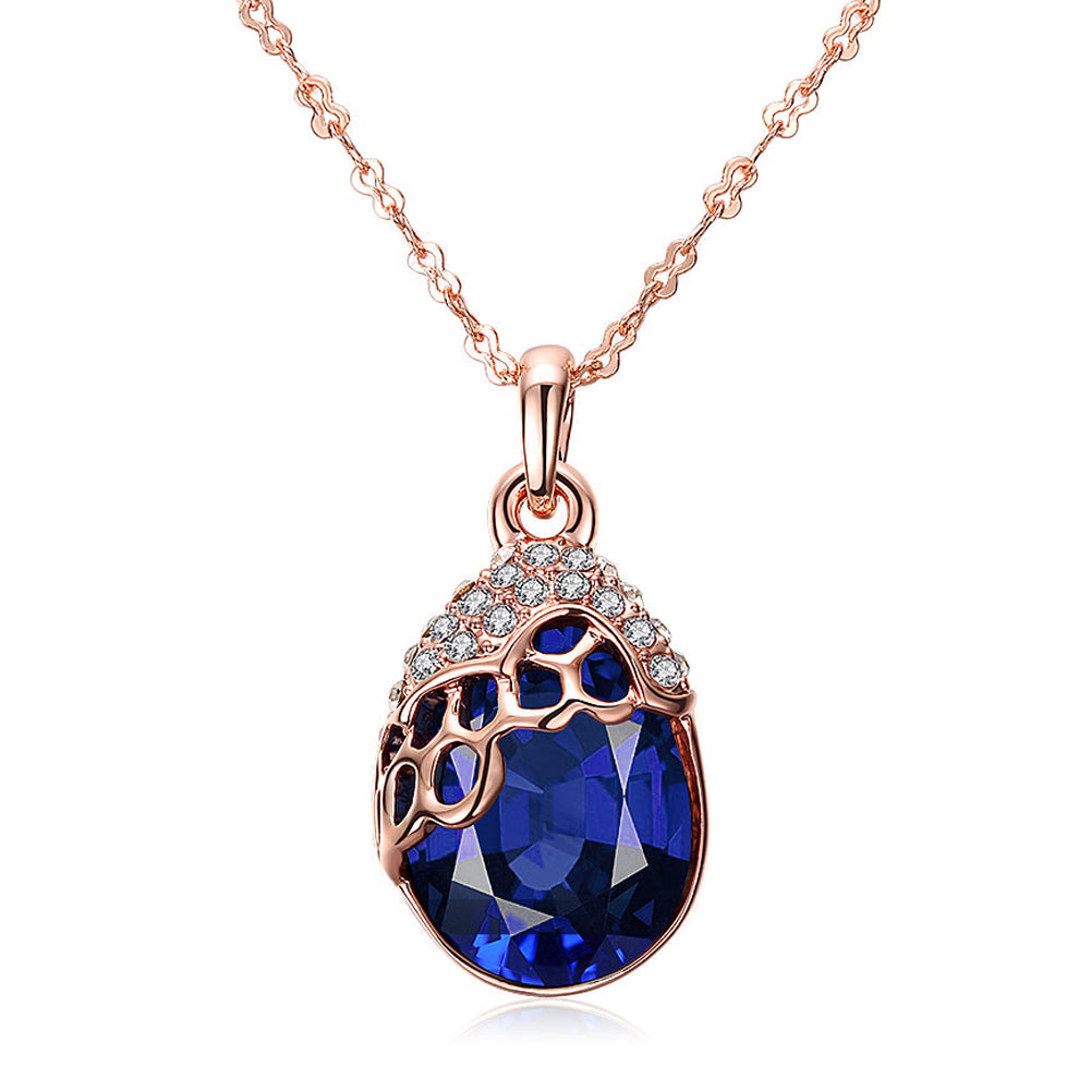 Austrian Crystal Sapphire Necklace in 18K Rose Gold Plated