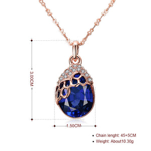 Austrian Crystal Sapphire Necklace in 18K Rose Gold Plated