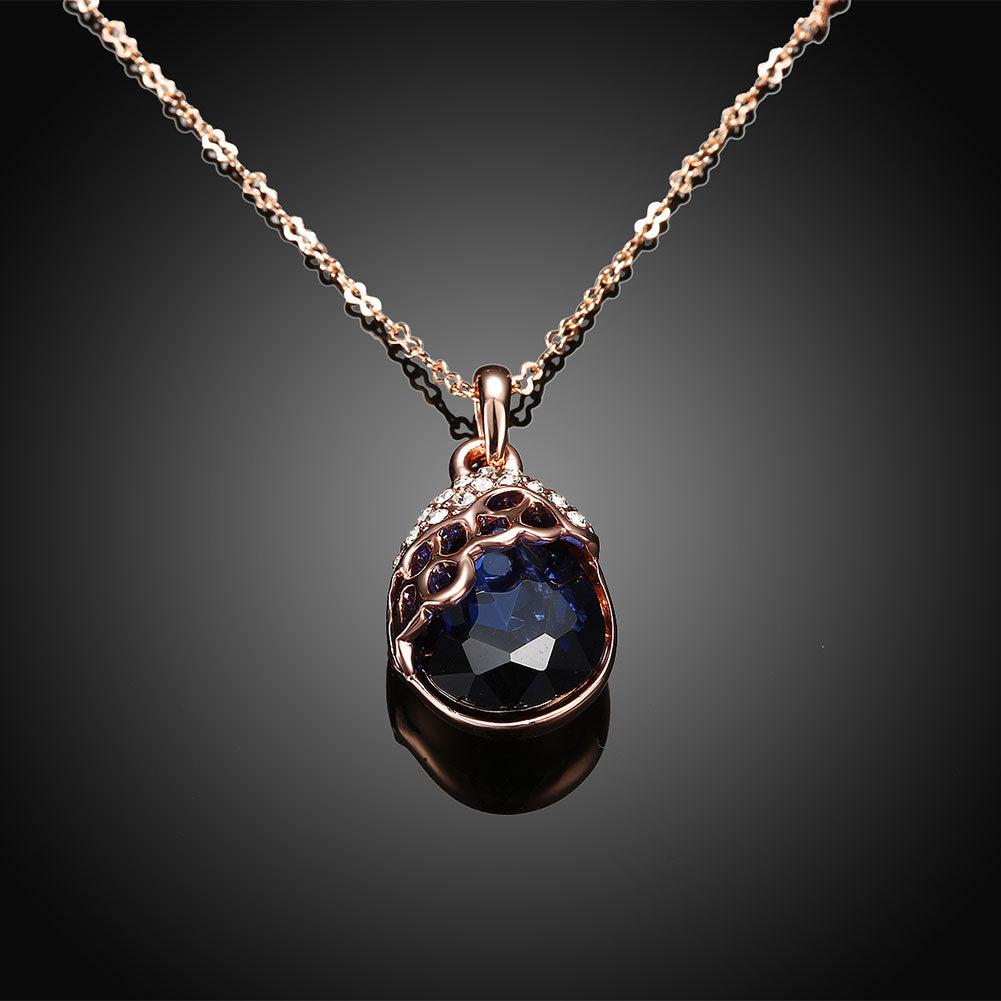 Austrian Crystal Sapphire Necklace in 18K Rose Gold Plated