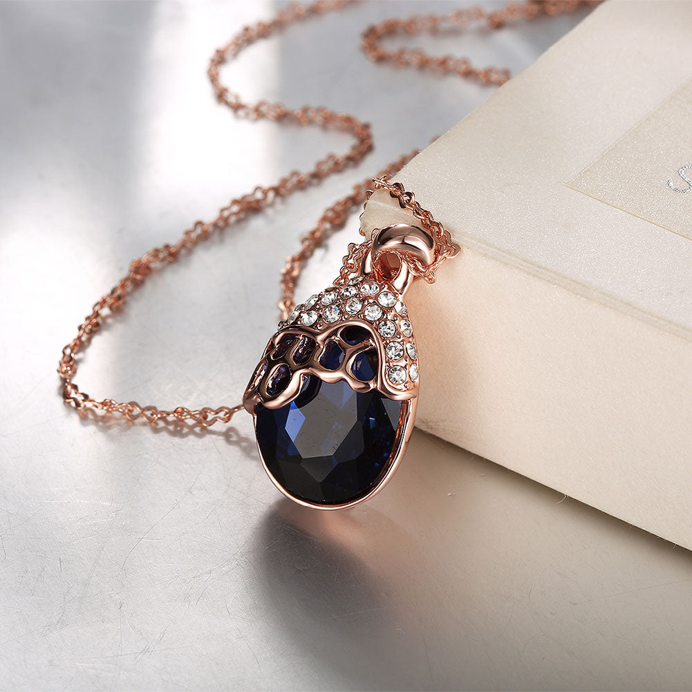 Swarovski Crystal Sapphire Necklace in 18K Rose Gold Plated