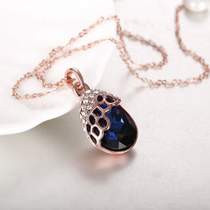 Austrian Crystal Sapphire Necklace in 18K Rose Gold Plated