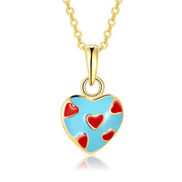 Light Blue Pattern Heart Necklace in 18K Gold Plated