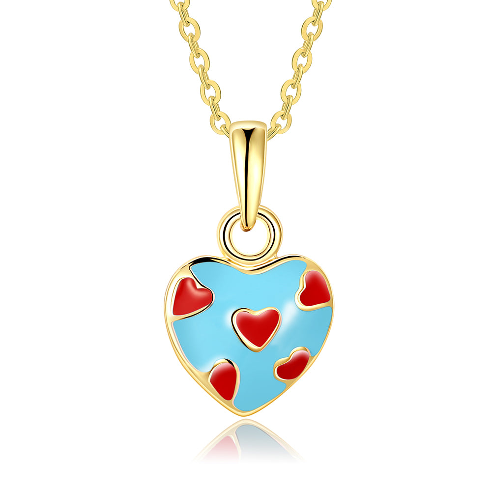 Light Blue Pattern Heart Necklace in 18K Gold Plated