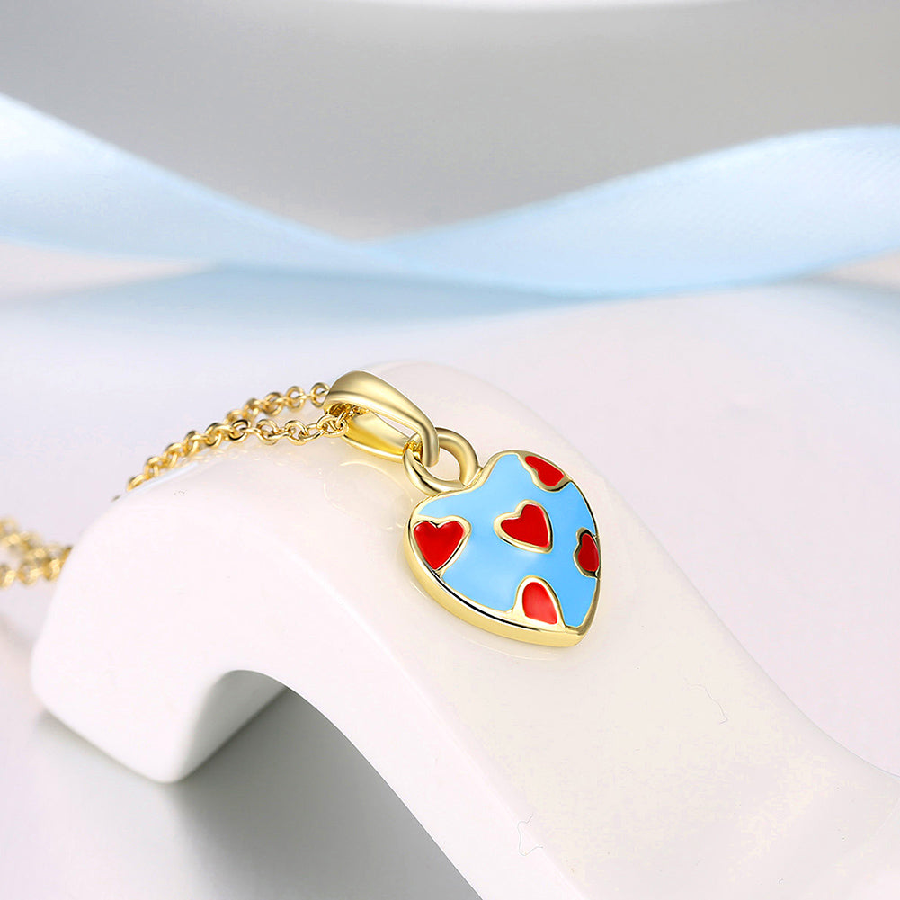 Light Blue Pattern Heart Necklace in 18K Gold Plated