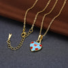 Light Blue Pattern Heart Necklace in 18K Gold Plated
