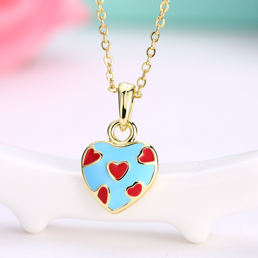 Light Blue Pattern Heart Necklace in 18K Gold Plated