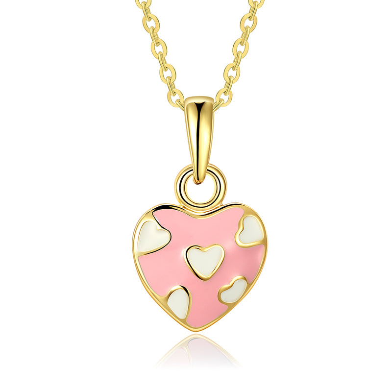 Pink Pattern Heart Necklace in 18K Gold Plated