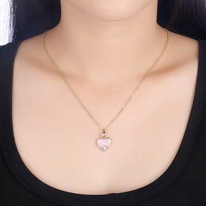 Pink Pattern Heart Necklace in 18K Gold Plated