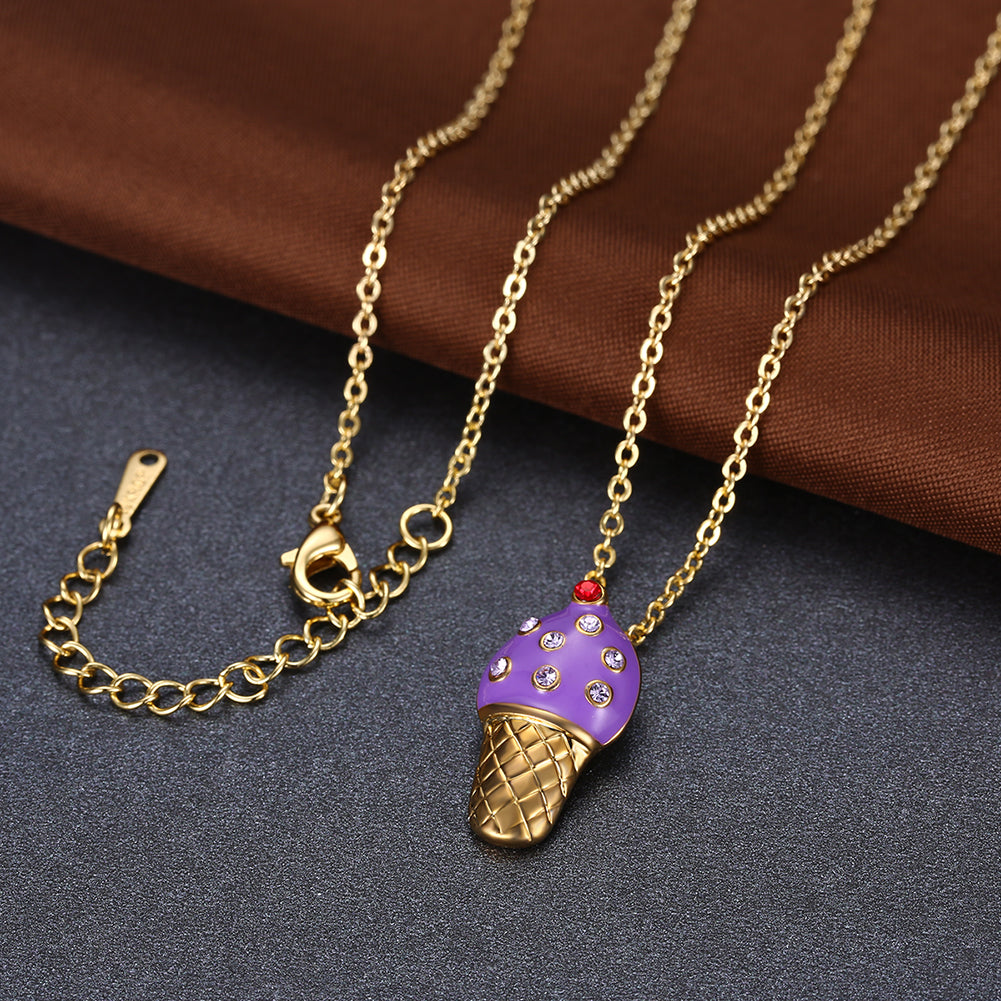 Purple Ice Cream Necklace in 18K Gold Plated