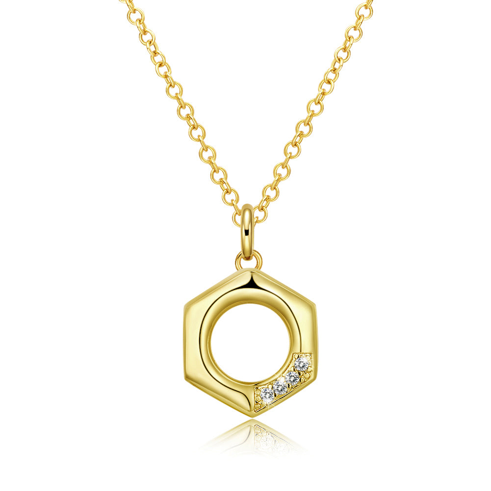 Austrian Hectagon Pendant Necklace in 14K Gold