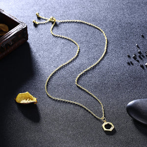 Austrian Hectagon Pendant Necklace in 14K Gold