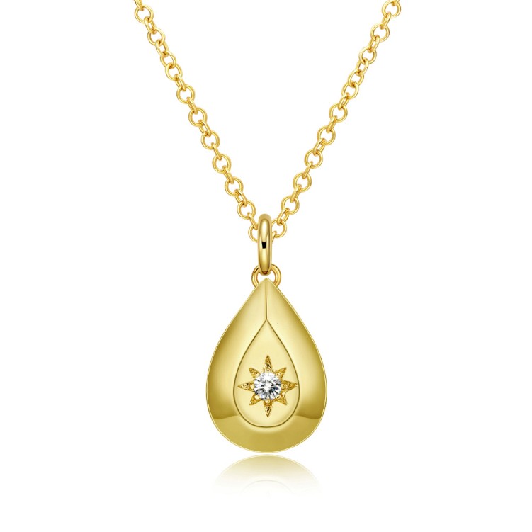 Teardrop Austrian Pendant Necklace in 14K Gold