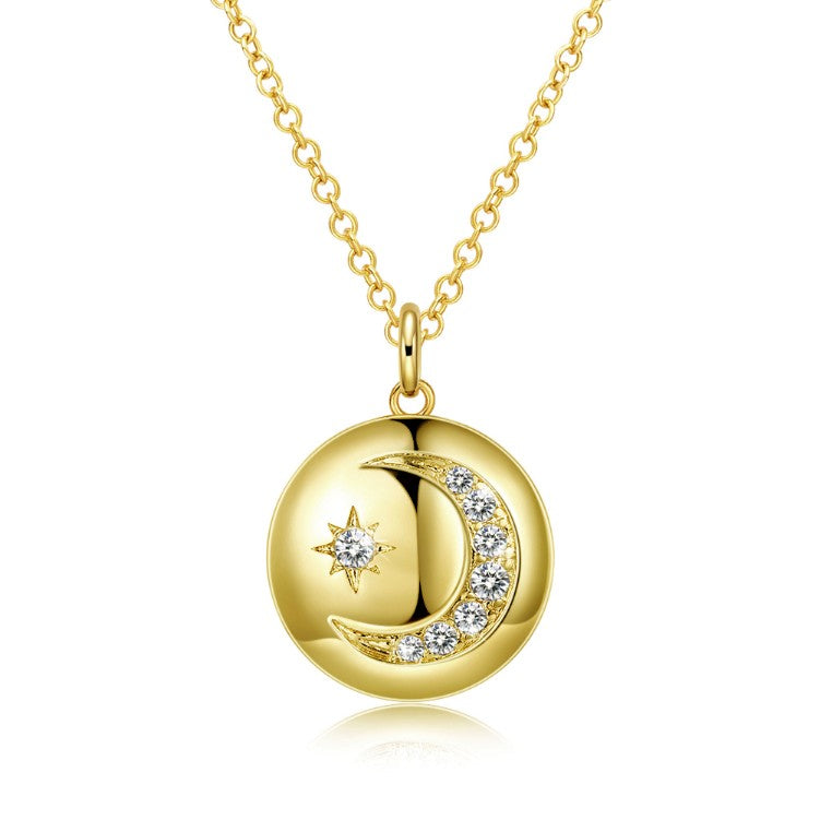 Swarovski Cresent Moon & Star Necklace in 18K Gold Plated - Golden NYC Jewelry www.goldennycjewelry.com fashion jewelry for women