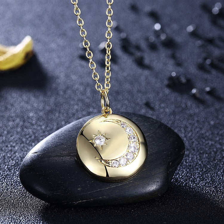 Swarovski Cresent Moon & Star Necklace in 18K Gold Plated - Golden NYC Jewelry www.goldennycjewelry.com fashion jewelry for women