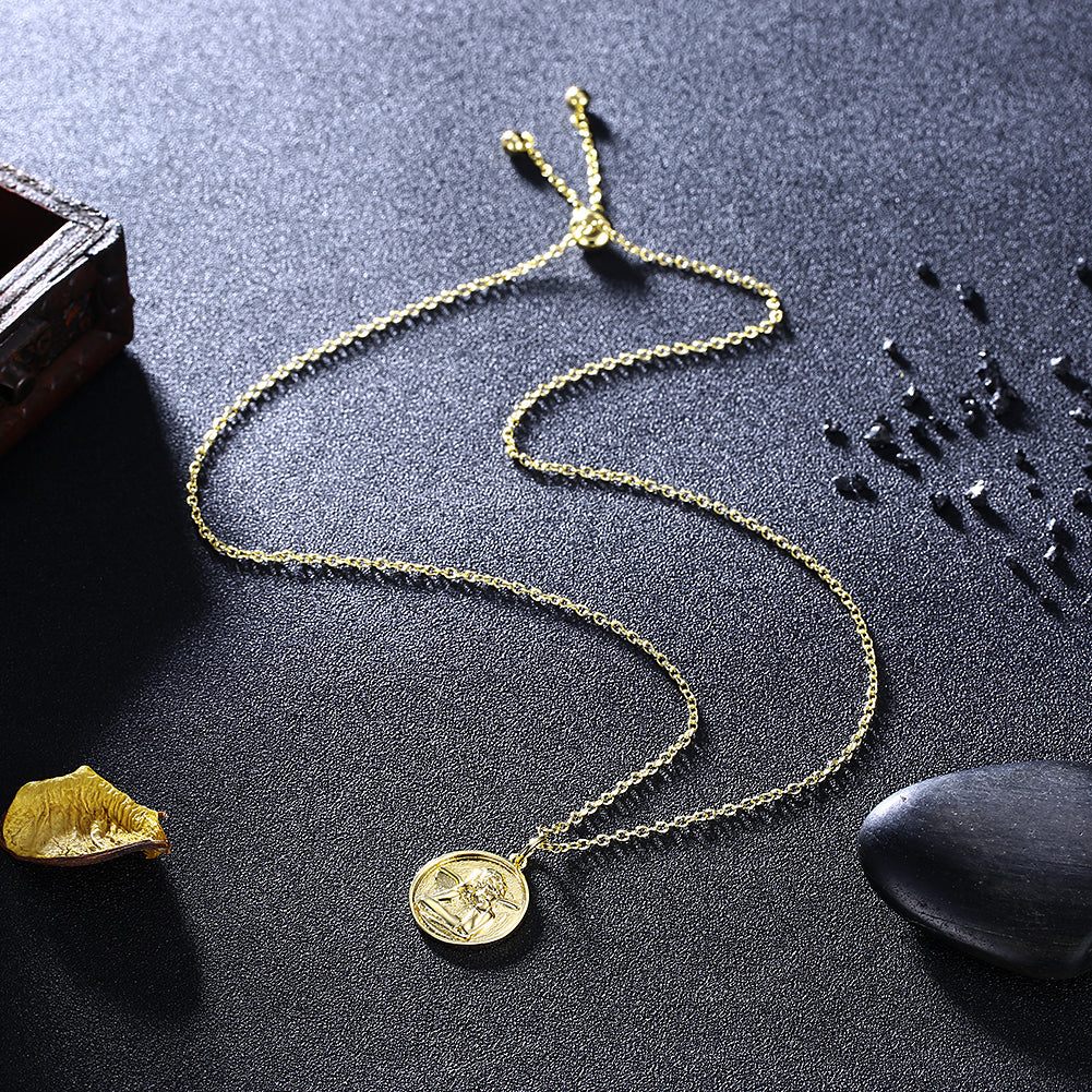 Circle Thinking Angel 18"-24" Adjustable Necklace in 18K Gold Plated, Necklace, Golden NYC Jewelry, Golden NYC Jewelry jewelryjewelry deals, swarovski crystal jewelry, groupon jewelry,, jewelry for mom,