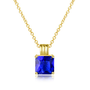 Sapphire Princess Cut Classic Necklace in 14K Gold Gemstone