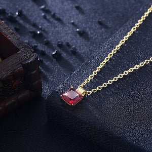 Swarovski Crystal Ruby Sqaure Necklace in 18K Gold Plated - Golden NYC Jewelry www.goldennycjewelry.com fashion jewelry for women