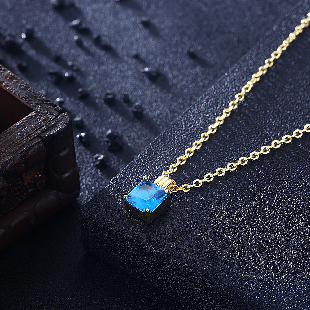 Aquamarine Princess Cut Classic Necklace in 14K Gold Gemstone, Necklaces, Golden NYC Jewelry, Golden NYC Jewelry  jewelryjewelry deals, swarovski crystal jewelry, groupon jewelry,, jewelry for mom,